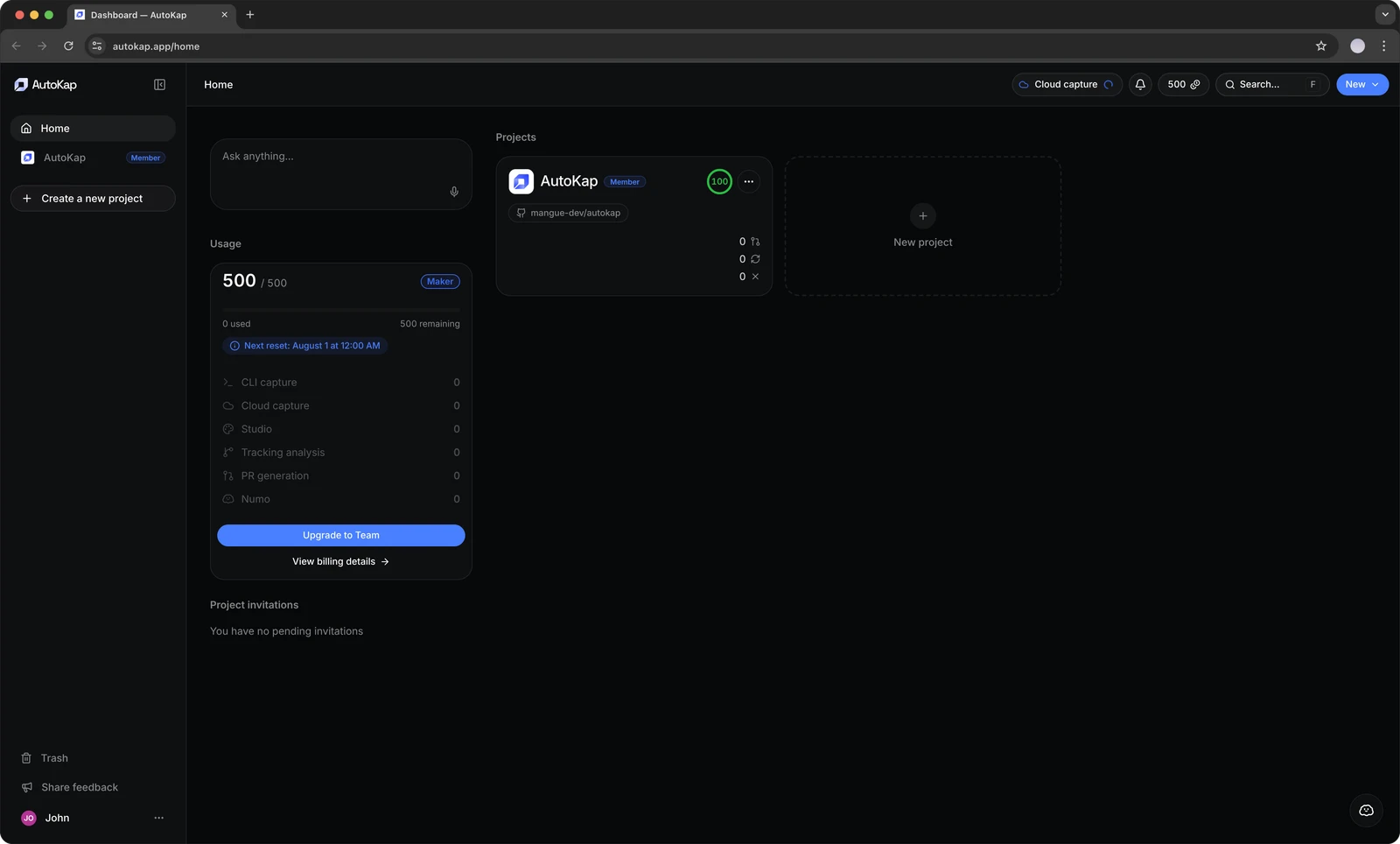 Dashboard screenshot